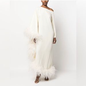 TALLER MARMO Ubud one-shoulder feather-trimmed crepe gown, Size IT 36 (XS)